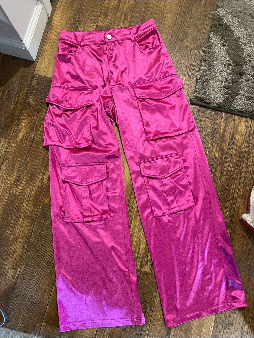 Pink satin cargo styled pants